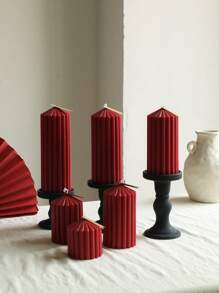 北欧简约几何尖锥条纹圆柱香薰蜡烛、家居装饰、婚礼道具 - 酒紅色 - 查看 3