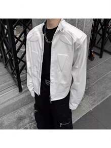 Short Leather Jacket With Men's High-End And Niche Design, Shoulder Pad Riding Motorcycle Jacket - trắng - Xem 1