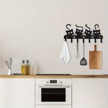 1 Stück schwarzer Eisen Katzen-förmiger Wandhalter mit 4 Katzenhaken, dekoratives Tier-Thema Heimdekoration, ohne Strom, leicht & vielseitig für Wohnzimmer, Schlafzimmer, Büro - Schwarz - Übersicht 3