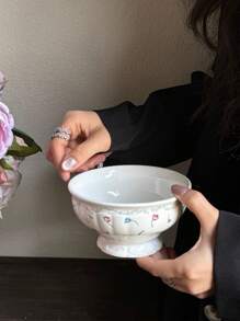 1pc French Retro Blue Rose Embossed Ceramic Cup, Saucer, Bowl, Serving Dish, Dinnerware, Dessert Plate