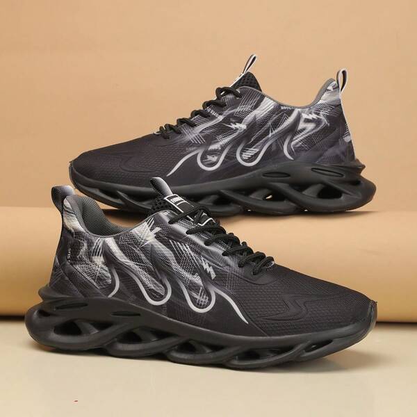 New Summer Lightweight Comfortable Cushioned Flame Color Block Casual Fashion Street Men Sports Sneakers