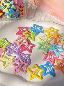100pcs Cute Y2K Five-Pointed Star BB Hair Clips, Starry Adorable Iron Alloy BB Clips Hair Accessories - Girl Y2K Star Snap Clips, Non-Slip, Women's Accessories - Suitable For Daily Party Dopamine Colorful Party Main Character Combination Set Claw Clips Hair Claws Hair Barrettes, School Stuff, College, Set, Head Accessories - Multicolor - View 4