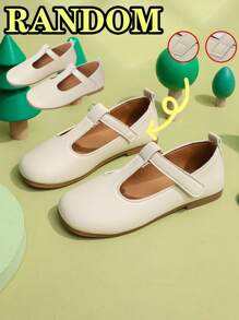 1 Pair Girls Beige Flat Shoes, PU Adjustable Hook-And-Loop Round Toe TPR Anti-Slip Lightweight Comfortable Solid Color Ballet Flats, Suitable For 5-14 Years Old Students, School & Outdoor Daily Casual Wear, All Season - Beige - View 9