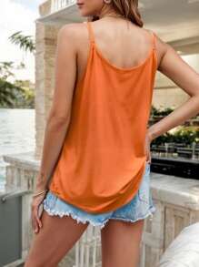 Blusa Basica Holgada con Tirantes de cuello redondo con detalle de tablones de Mujer - Naranja - Ver 2