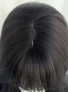 NICKY WALL 优雅女士长款自然黑色假发，带刘海，30 英寸波浪卷发合成假发，自然蓬松，耐热纤维发，全编织假发，适合日常派对使用 - 黑棕色 - 查看 8