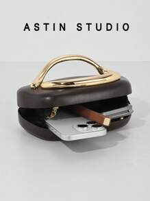 Women's Premium Metallic Leather Clutch Purse. Luxurious Fashion Metal Decor Evening Dress Bag For Party, Ball, Wedding, Special Occasions. Comes With Chain Strap. - Red - View 8