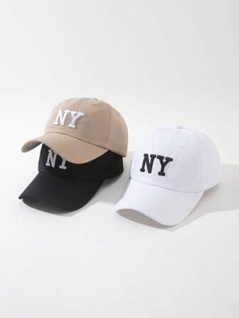 3pcs Women Street Style Fashionable Embroidered NY Plain Baseball Cap, Ideal For Spring/Summer Breathable Sun Protection And Daily Outfits