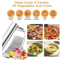 Manual Ring-Shaped Stainless Steel Garlic Press For Household Garlic Mincing And Garlic Mashing, Stainless Steel Garlic Pressure Rocker, Ergonomic Garlic Crusher With Handle, Rust-Proof Kitchen Garlic And Ginger Tools, Herbal Tools - Silver - View 7
