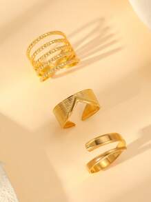 3pcs 18K Gold Plated Stainless Steel Fashion Rings Set, Suitable For Women's Daily Decorative Wear - Gold - View 3