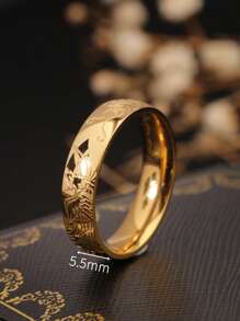 1pc 18K Gold-Color Titanium Steel Carved Closed Ring, Simple Fashionable Versatile Personalized, Suitable For Women's Daily Wear, Party, Gift - Gold - View 5