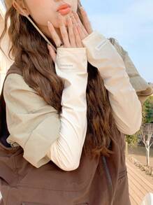 1 双女士轻质冰丝防紫外线防晒袖套宽松长款手套，适合夏季驾驶 - 純色冰袖 - 查看 16