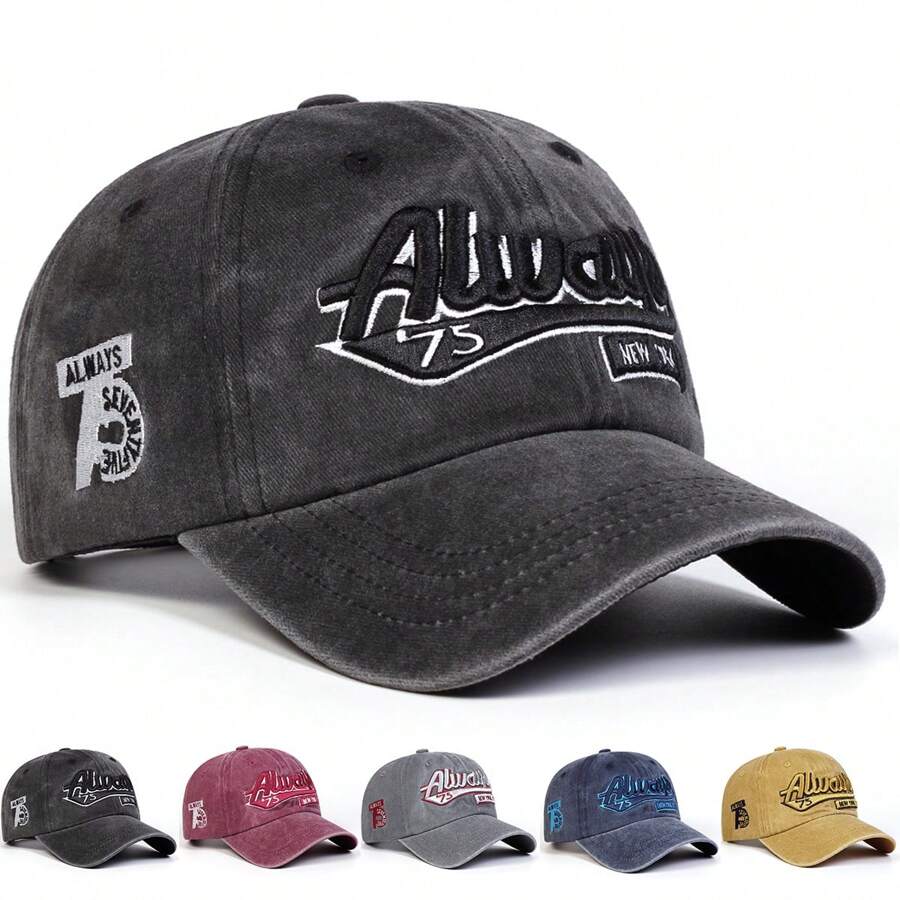 1pc Men's Letter Embroidered Baseball Cap, Fashion Sports Hat, Adjustable Outdoor Sun Protection Casual Cap, Suitable For Spring, Autumn, Travel, Beach Party