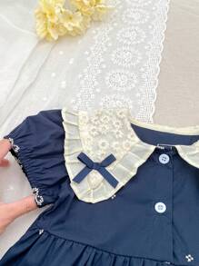 Summer New Arrival Girls Embroidery Bow Lace Sweet Dress