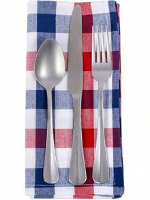 DII% Algodón, Juego de Servilletas Básicas Sobredimensionadas de 20x20, Rojo, Blanco y Azul a Cuadros - Cuadros rojo, blanco y azul - Ver 4