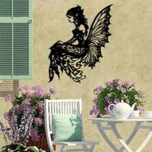 1 pièce sculpture murale en métal de style art déco représentant une fée - décoration murale pour jardin et patio, art mural en silhouette de fer pour salon, balcon, espaces extérieurs