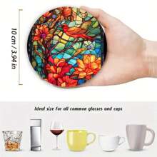 4 件套自然鲜艳的彩色鸟类和花卉图案杯垫，适用于办公室、浴室、厨房、客厅、卧室装饰、防滑桌垫 - 彩色 - 查看 8