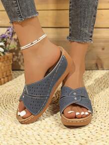 Women's Summer Casual Criss-Cross Open Toe High Heel Hollow Thick Bottom Rhinestone Sandals