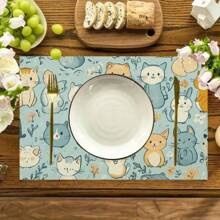 1/4/6 件厨房餐桌垫采用猫图案设计，由 100% 聚酯纤维编织而成。尺寸为 12 * 18 英寸/30 * 45 厘米，可机洗，耐热、防污、防水且易于清洁。它们可用作礼物、家居用品、厨房用品和春季室内装饰。 - 彩色 - 查看 5