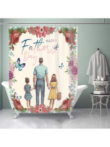 1pc/4pcs Father's Day Printed Multipurpose Bathroom Decor Set - Waterproof Shower Curtain With 12 Hooks, Slip-Resistant Bath Mat, U-Shape Toilet Mat, Round Toilet Lid Cover, Suitable For All Bathroom Scenarios Back To School
