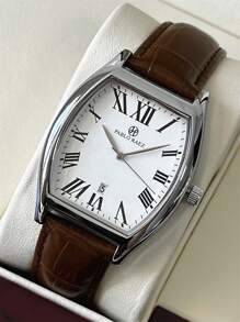 Pablo Raez 1 件男士手表特别独特的酒桶形顶级全新男士奢华腕表 50 米防水简约日历时钟男士 SUS304 不锈钢休闲时尚石英表黑色和棕色超细纤维皮革罗马数字刻度酷黑色表盘带日期高级男士时钟商务腕表适合日常使用送给父亲或男性朋友的礼物流行款式适合派对装饰新年生日礼物 - 均碼 - 查看 4