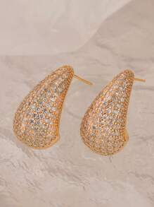 1 对金色水钻水滴耳环，时尚欧美风格高端夸张珠宝适合婚礼、联欢会、音乐节、庆典 - 金色 - 查看 4