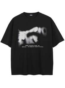 Tiny Spark Men's Letter Print Casual Short Sleeve T-Shirt For Daily Wear, Summer, Emo - Black - View 2