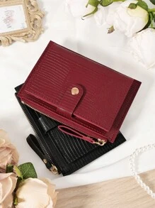 Burgundy Bag Charry Red Bag Wine Red Bag,Fashionable Burgundy Purse With Embossed Tactile Feel And Snap Closure - High-Quality Leather Women's Wallet With Multiple Card Slots, Zippered Coin Pocket, And Durable Scratch-Resistant Hardware - Burgundy - View 2