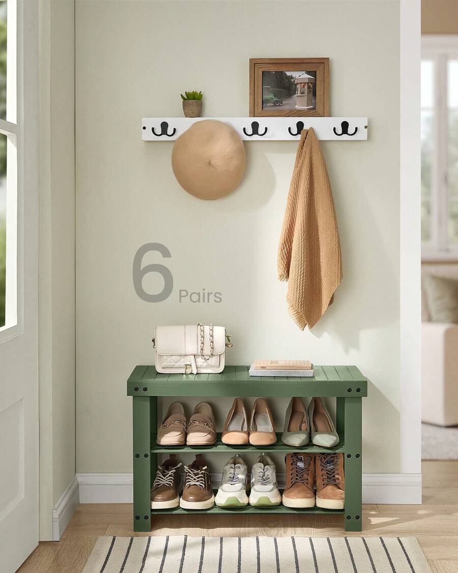 SONGMICS Shoe Rack Bench, 3-Tier Bamboo Shoe Storage Organizer, Entryway Bench, Holds Up To 286 Lb, 11.3 X 27.6 X 17.8 Inches, For Entryway Bathroom Bedroom, Black ULBS04H - 綠色 - 查看 1