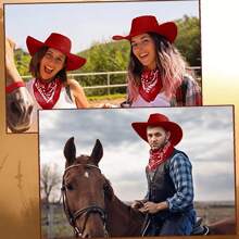 1/2X COWBOY HAT AND BANDANA WILD WESTERN FANCY DRESS COSTUME ACCESSORY - Dark Red - View 3
