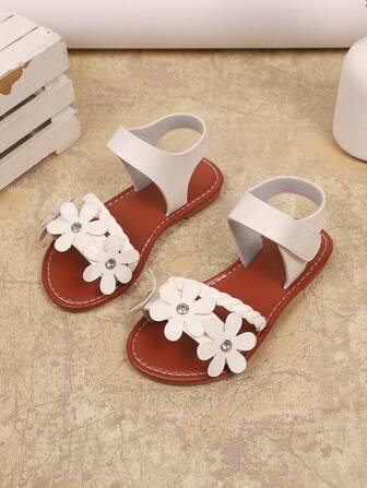 1 双婴儿/幼儿女孩编织罗马凉鞋，圆头，厚弹性带设计，平底舒适，适合 3-12 岁儿童，夏季休闲海滩/度假/户外穿着