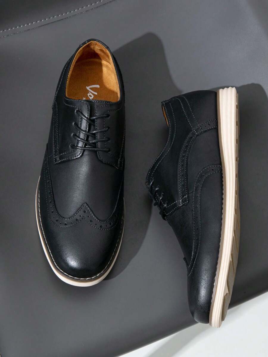 SHOESMALL Men's Dress Shoes Leather Casual Dress Shoes For Men Leather Business Oxford Shoes For Men - 黑色 - 查看 1