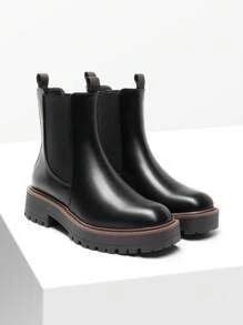Women's Chelsea Ankle Boots Fashion Low Heel Lug Sole Platform Fall Booties Shoes - Black-pU - View 7