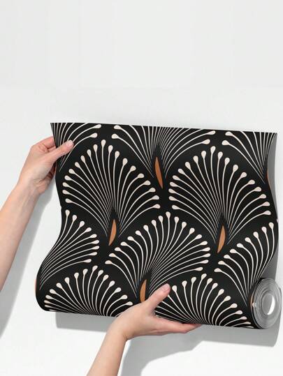 Zwart Wit Art Deco Inspired Bloemen Removable Wallpaper Moderne Peel Stick Adhesive Wand Mural Roll 17.7" 78.7" 118.1" Room Home Bathroom Kitchen Living Paper Stickers Ho Bedroom ation Stuff Wallpapers view 9