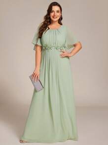Đầm phù dâu dài tay ngắn bằng chiffon dáng rộng màu xanh lá cây nhạt, phù hợp cho các bữa tiệc cưới và khách mời dự đám cưới mùa hè. - Màu xanh Bạc hà - Xem 3