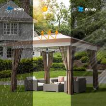 13x13 Pop Up Gazebo Tent With Mosquito Netting, Outoor Canopy Tent With 4 Sandbags, 8 Stakes, 4 Ropes, Roller Bag, Pop Up Canopy Tent For Lawn Backyard Garden Deck,Outdoor Furniture - 米色 - 查看 3