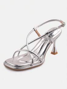 2026春夏新款罗马凉鞋，优雅高跟鞋，简约舒适时尚女鞋，紫色细高跟凉鞋 - 銀色 - 查看 6