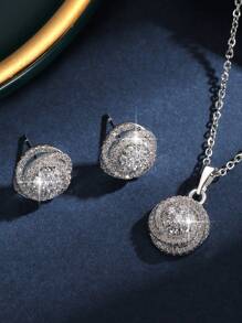 1set/3pcs Classic Flower Earrings Silver Color Luxury Cubic Zirconia Necklace Earring Set Female Charm Jewelry Gift For Daily Wear And Festivals