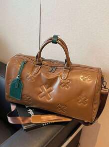 1 件时尚炫酷多功能大容量纯色 PU 皮革压花柔软厚实加厚旅行包，配色块登机牌挂件设计，适合男女休闲度假和商务旅行和回学校包，学校配件学校用品 - 彩色 - 查看 9