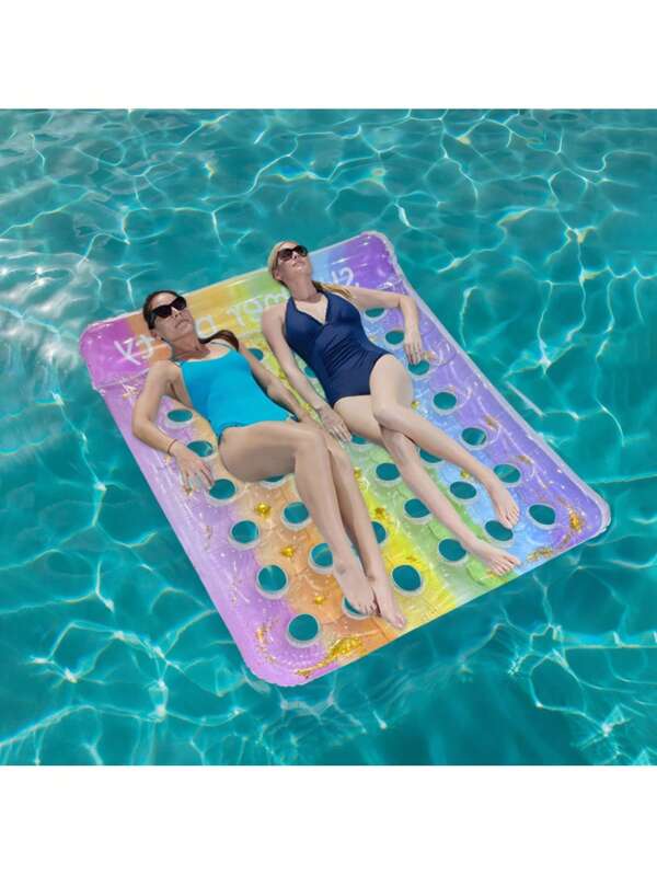 1 pieza Flotador de piscina inflable para 2 personas con efecto degradado y lentejuelas, silla de agua para deportes acuáticos, playa y recreación en vacaciones