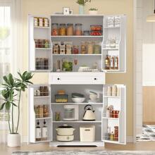 VOWNER Mueble de cocina VOWNER con 12 estantes en la puerta y 4 cajones, aparador, aparador, mueble alto de cocina con estantes regulables, 183x76x40cm