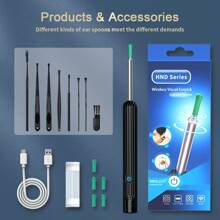 NATFIRE Smart Visual Ear Cleaner With Mini Camera 6 LED Lights Earwax Removal USB C Charging Ear Cleaning Tool With 8 Pcs Ear Set Soft Silicone Ear Spoon Ear Tips Replacement Otoscope Can Take Photo And Video Compatible With IOS & Android Phones White Black Family Travel Gift For Boy/Girl Friend Family Mother's Day Father's Day Valentine's Day