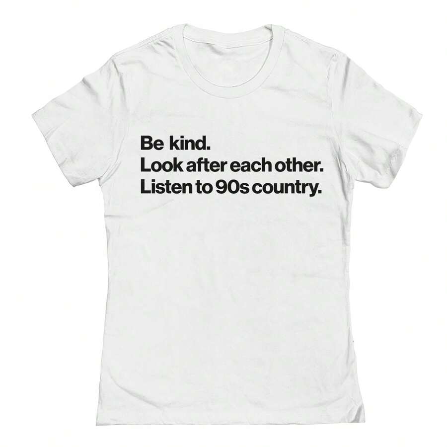 Tracks & Fields Listen To 90S Country Graphic Cotton Ladies Fitted T-Shirt - White - View 1