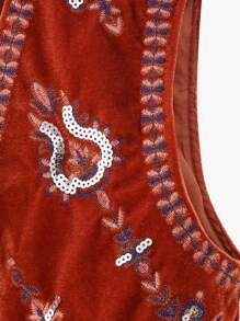 Womens Embroidered Vest Tops Classic Sleeveless Open Front Cardigan Velvet Vest Fall Outwear - Red - View 4
