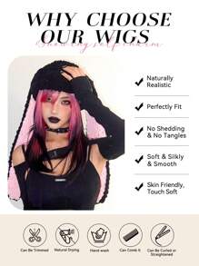 Ava WIGS 24 Inch Ombre Pink Black Wigs For Women Colorful Wigs Fashion Avant Street Punk Synthetic Layered Wigs For Music Festival Daily Party Cosplay Use