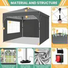 CAROMA Pavilion 3x3 Waterproof Stable Winterproof Folding Pavilion Party Tent Garden Pavilion, 3 Side Panels, Pop Up Pavilion Foldable For Camping, Festivals, Gardens, Beaches, Shop With 4 Sandbags, White - Xám - Xem 5
