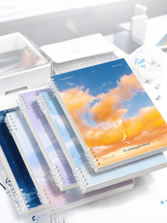 1pc Sunset, Deep Sea, Sunny Sky, Moonlight, Full Moon Nature Scenery Loose-Leaf Notebook, Available In A5/B5/A4 Size, Gridded, Blank, Lined Paper Inserts Can Be Freely Disassembled And Added, 360 Degree Foldable, Smooth Page Turning, 60 Sheets/120 Pages, PP Matte Waterproof And Dirt-Resistant Cover. Suitable For Office, School Study, Meeting Record, Accounting, DIY, Life Recording, Student Lecture, Workplace Meeting, Fitness Planning, Back To School, Work, Etc.