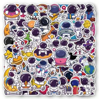 50PCS Cute Astronaut Theme Stickers Vinyl Stickers Scrapbook, Journaling, Laptop, Bumper, Skateboard, Water Bottles, Computer, Phone, Cartoon, Hard Hat, Car Stickers