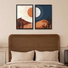2pcs Sun And Moon Cactus Desert Landscape Wall Art Decor Modren Farmhouse Living Room Botanical Prints Bedroom Boho Multicolor MinimalNO Frame
