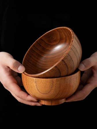 日本耐热木碗，简约木纹纹理大容量汤/面碗，饭碗，沙拉碗，水果碗，麦片碗，食物储存容器，厨房用品，家庭和学校餐具