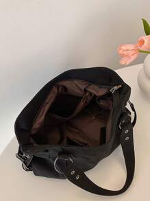 Vintage Minimalist Large Capacity Fashionable Student/Work Commute Tote Bag, Rivet Motorcycle Style Suede-Like Fabric, Handbag & Shoulder Bag For Women Daily Use